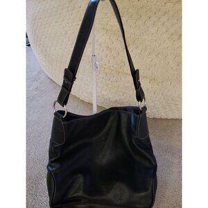 Vintage Osgoode Marley Black Leather Shoulder Bag With Silver Ring Accents